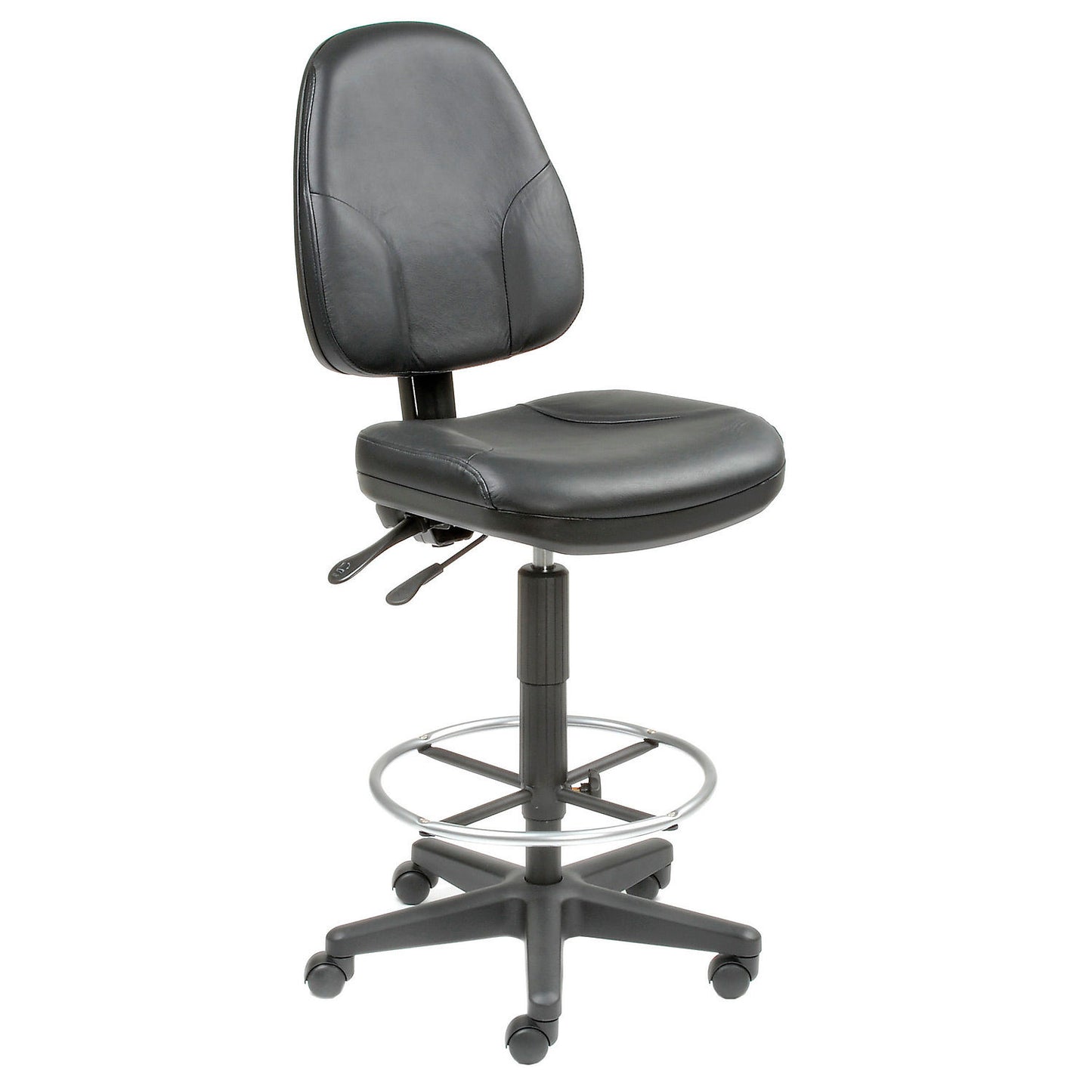 Interion Leather Operator Stool - 360° Footrest - Black (WB506756)