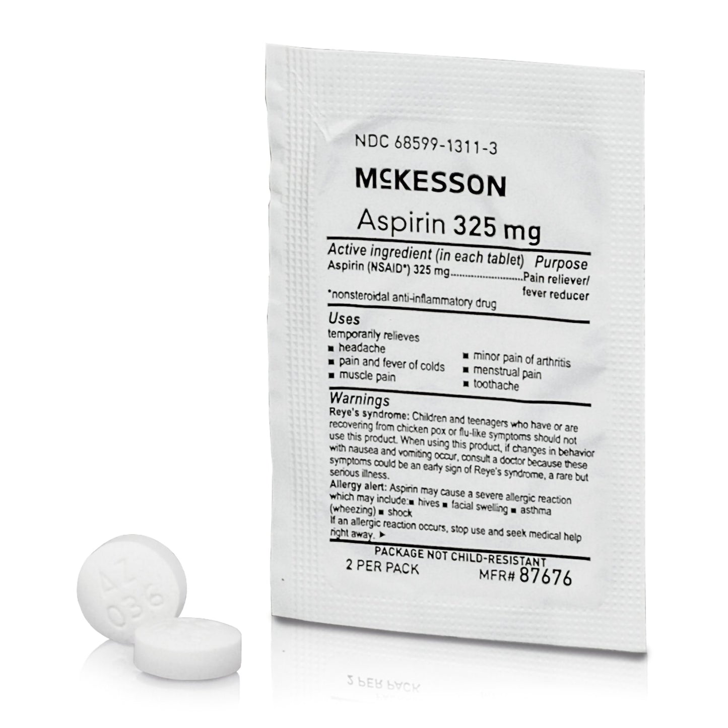 McKesson Pain Relief 325 mg Strength Aspirin Tablet 250 per Box (1111741_CS)
