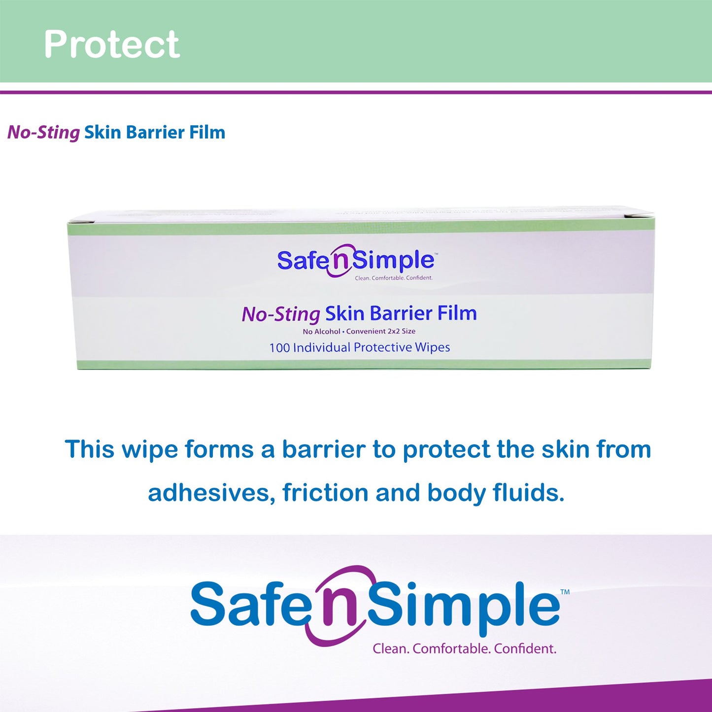 Safe N Simple™ No-Sting Skin Barrier Wipe 60% / 20% Strength Purified Water / Polyvinylpyrrolidone / Glycerin / Propylene Glycol Individual Packet Sterile (773689_EA)