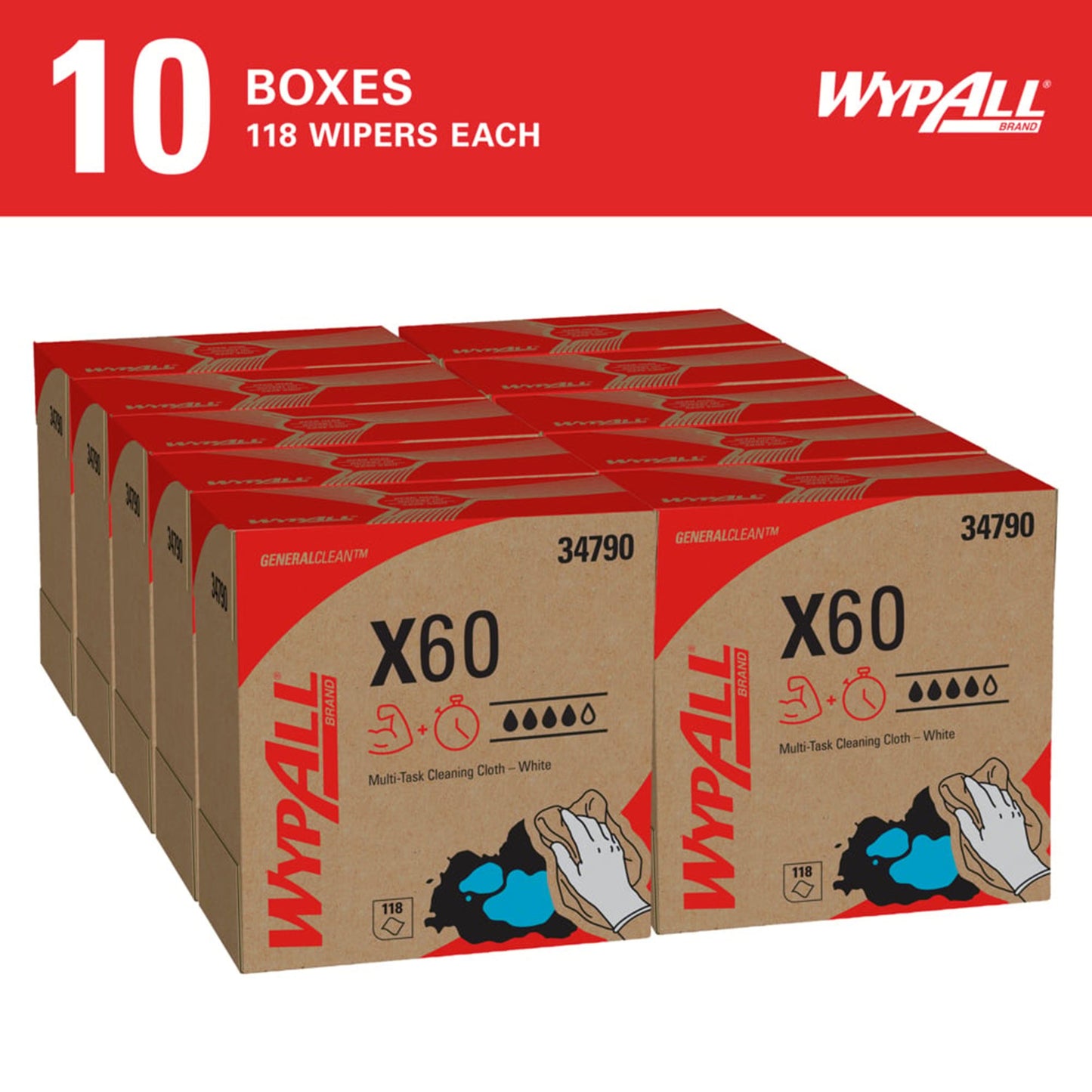 WypAll® General Clean X60 Task Wipe 1180 Sheets Pop-Up™ Box 9.1 X 165.8 Inch NonSterile Limited Reuse (1252415_BX)