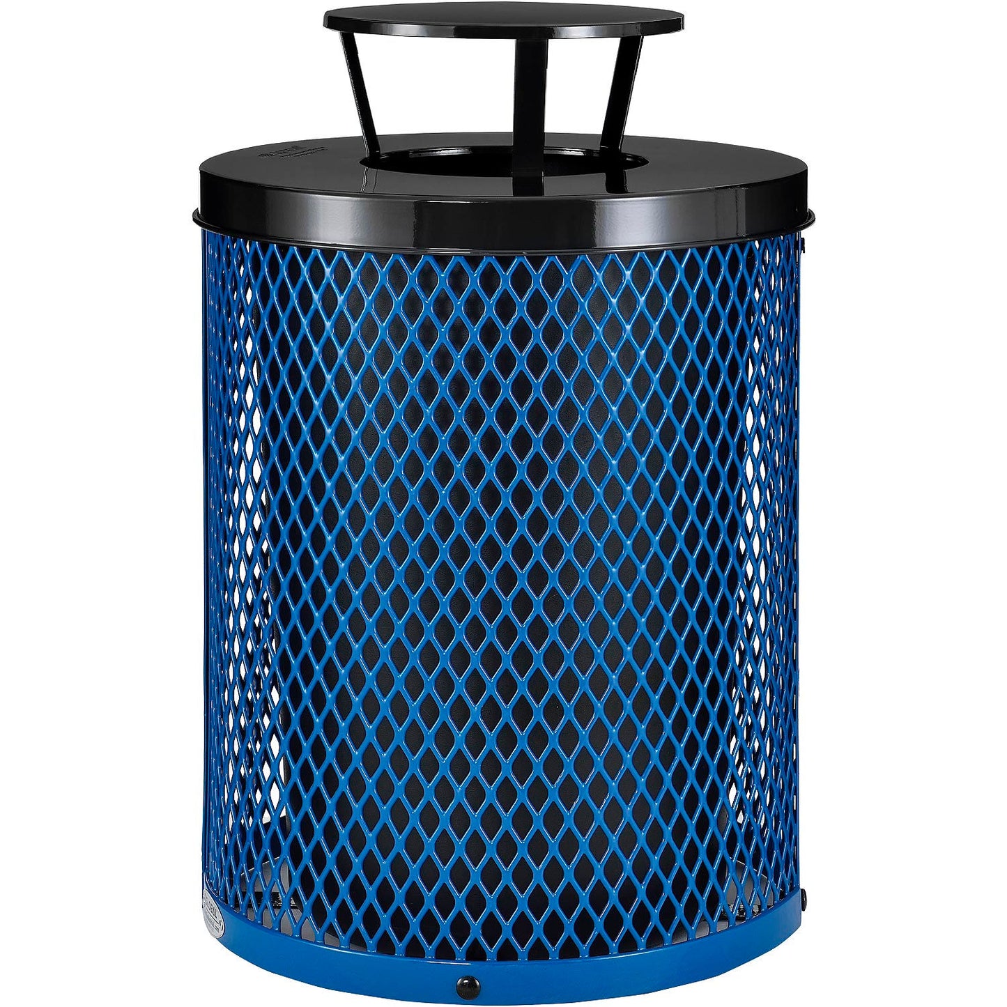 Global Industrial Outdoor Diamond Steel Trash Can With Rain Bonnet Lid, 36 Gallon, Blue (WB261926BL)