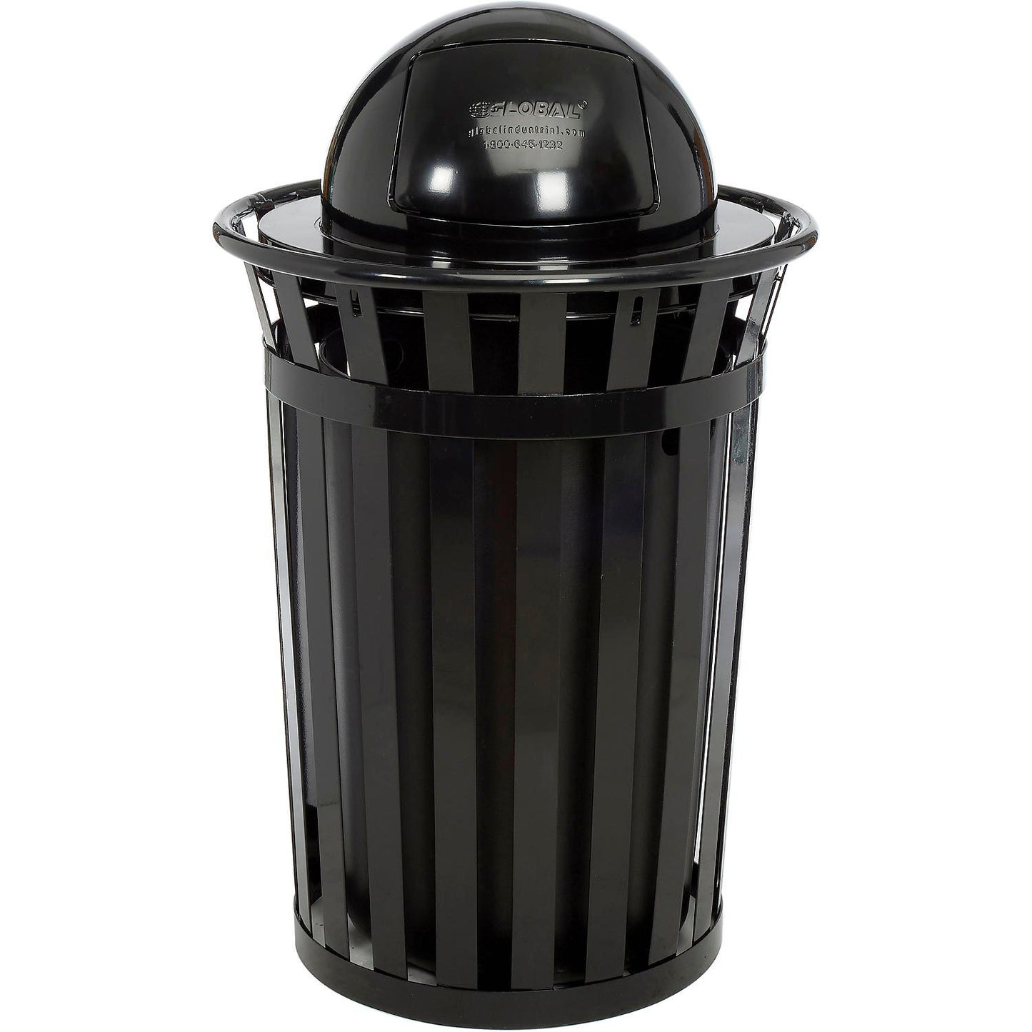 Global Industrial Outdoor Slatted Steel Trash Can With Dome Lid, 36 Gallon, Black (WB261944BK)