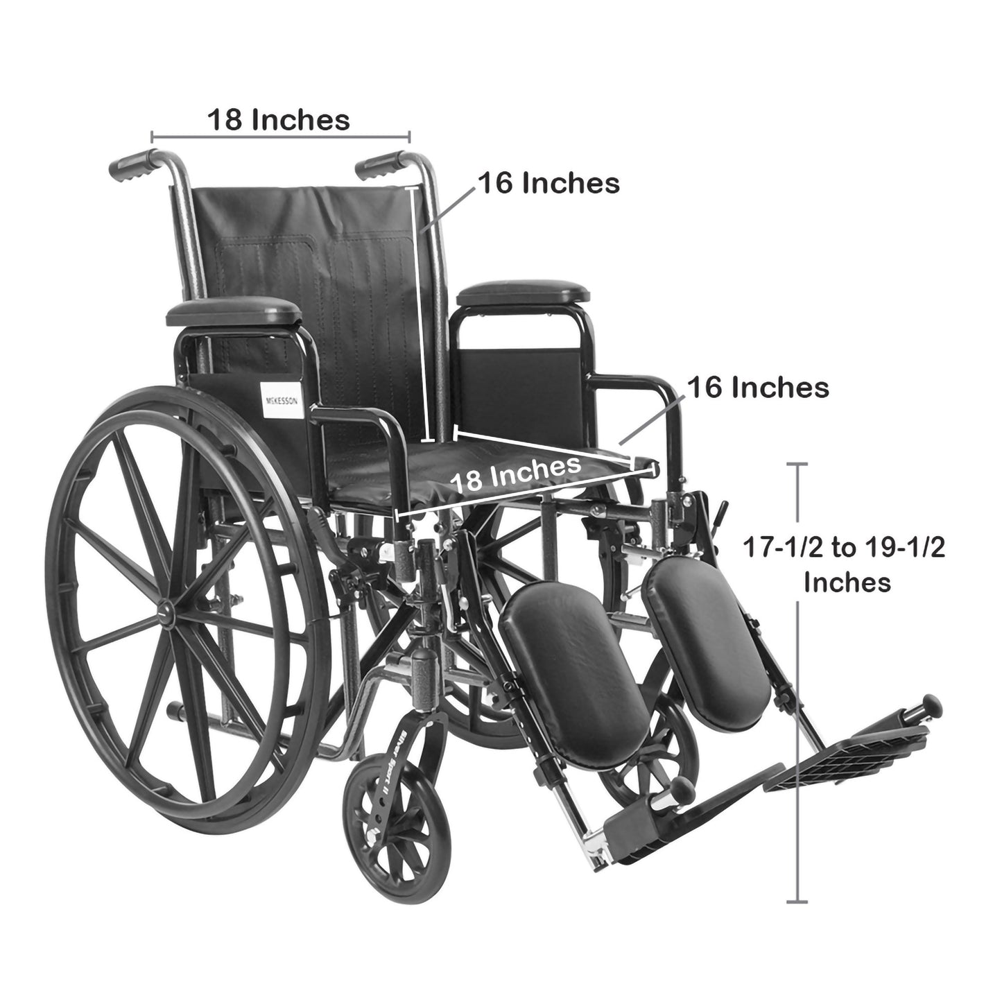 McKesson Wheelchair Dual Axle Desk Length Arm Swing-Away Elevating Legrest Black Upholstery 18 Inch Seat Width Adult 300 lbs. Weight Capacity (1065277_EA)