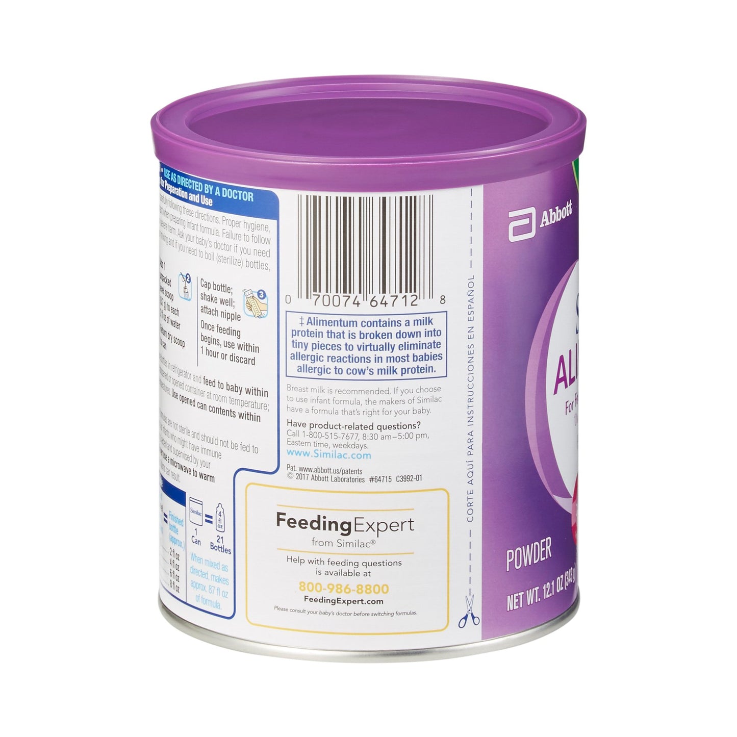 Similac® Alimentum® Infant Formula Unflavored 12.1 oz. Can Powder Food Allergies (1008930_EA)