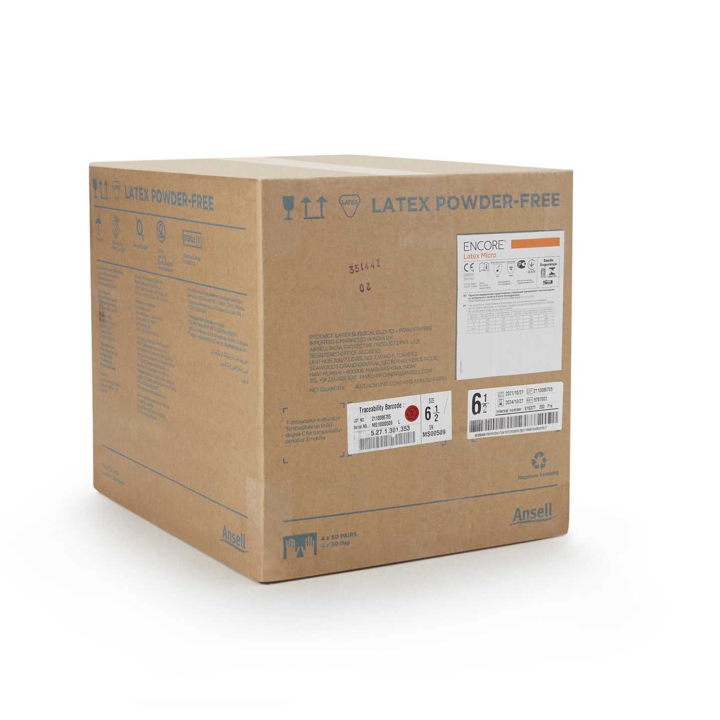 ENCORE® Latex Micro Surgical Glove Size 6.5 Sterile Latex Standard Cuff Length Micro-Textured Brown Chemo Tested (362176_CS)