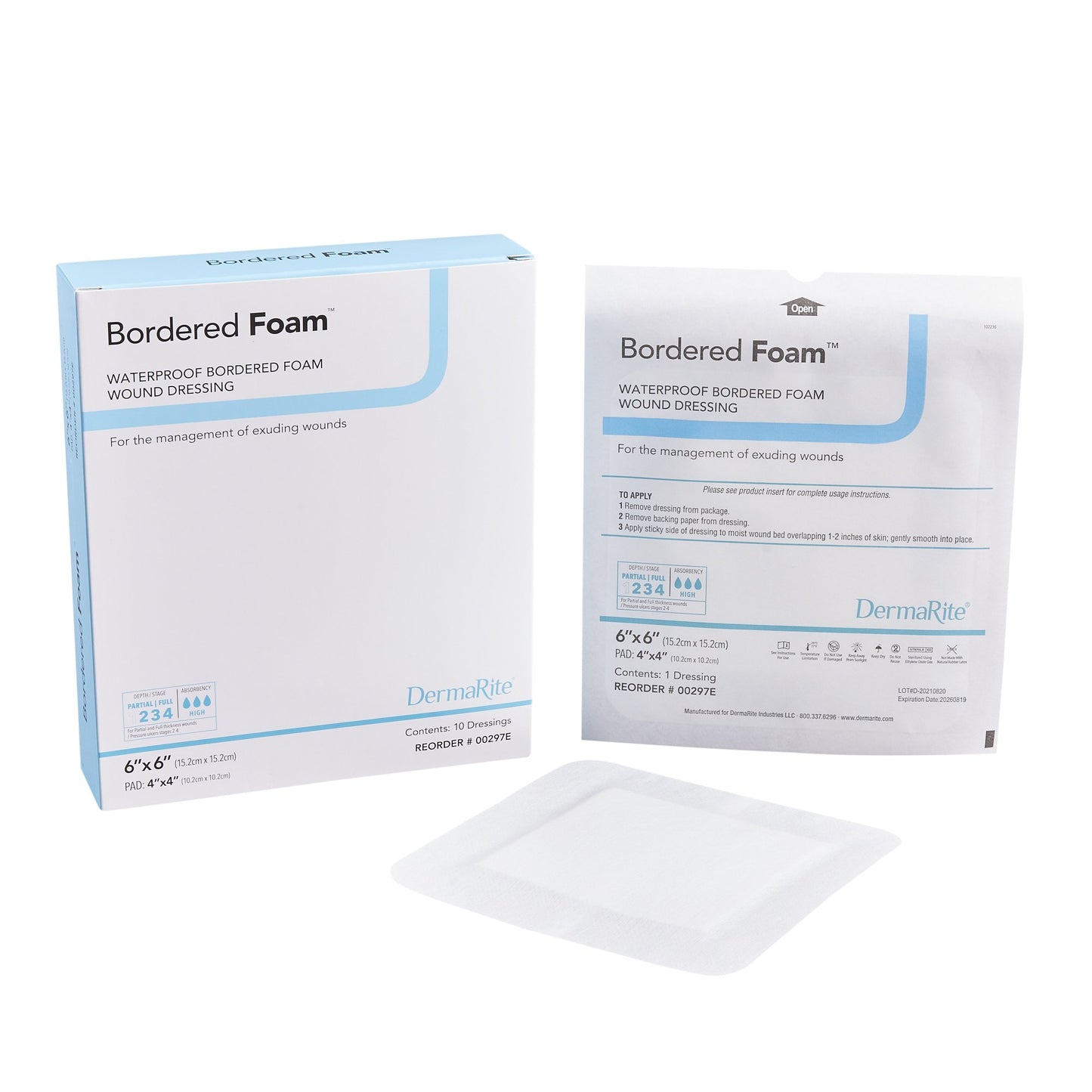 BorderedFoam® Foam Dressing 6 X 6 Inch With Border Waterproof Backing Nonacrylic Adhesive Square Sterile (773141_EA)