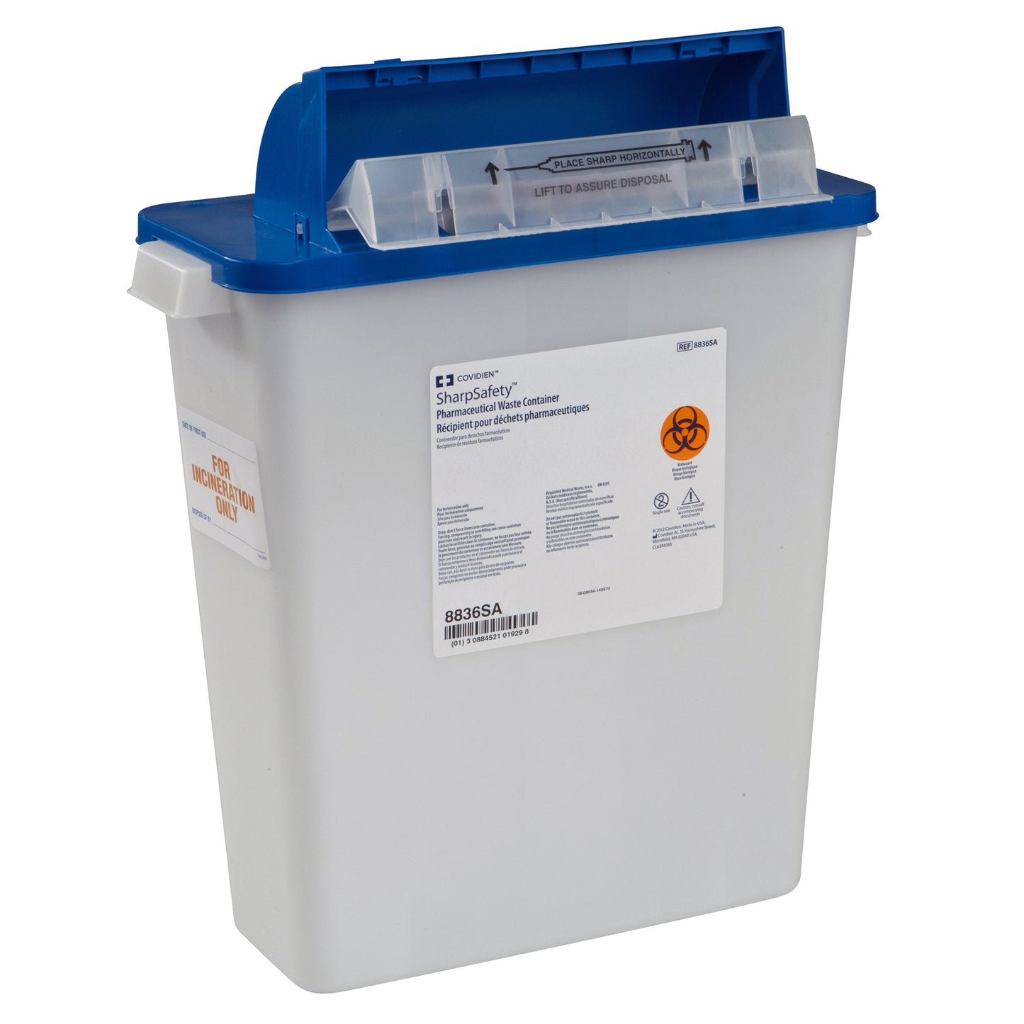 PharmaSafety™ Pharmaceutical Waste Container White Base 16-1/2 H X 13-3/4 W X 6 D Inch Horizontal Entry 3 Gallon (440485_EA)