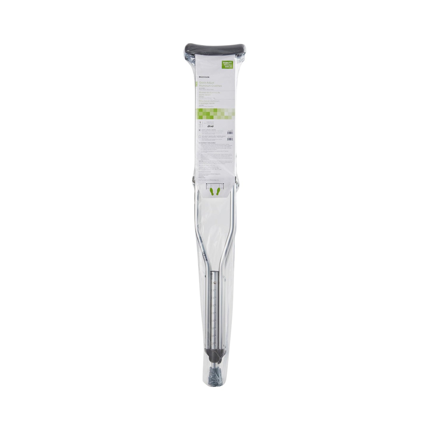 McKesson Underarm Crutches Adult 5 Foot 2 Inch to 5 Foot 10 Inch User Height Aluminum Frame 350 lbs. Weight Capacity (1065230_CS)
