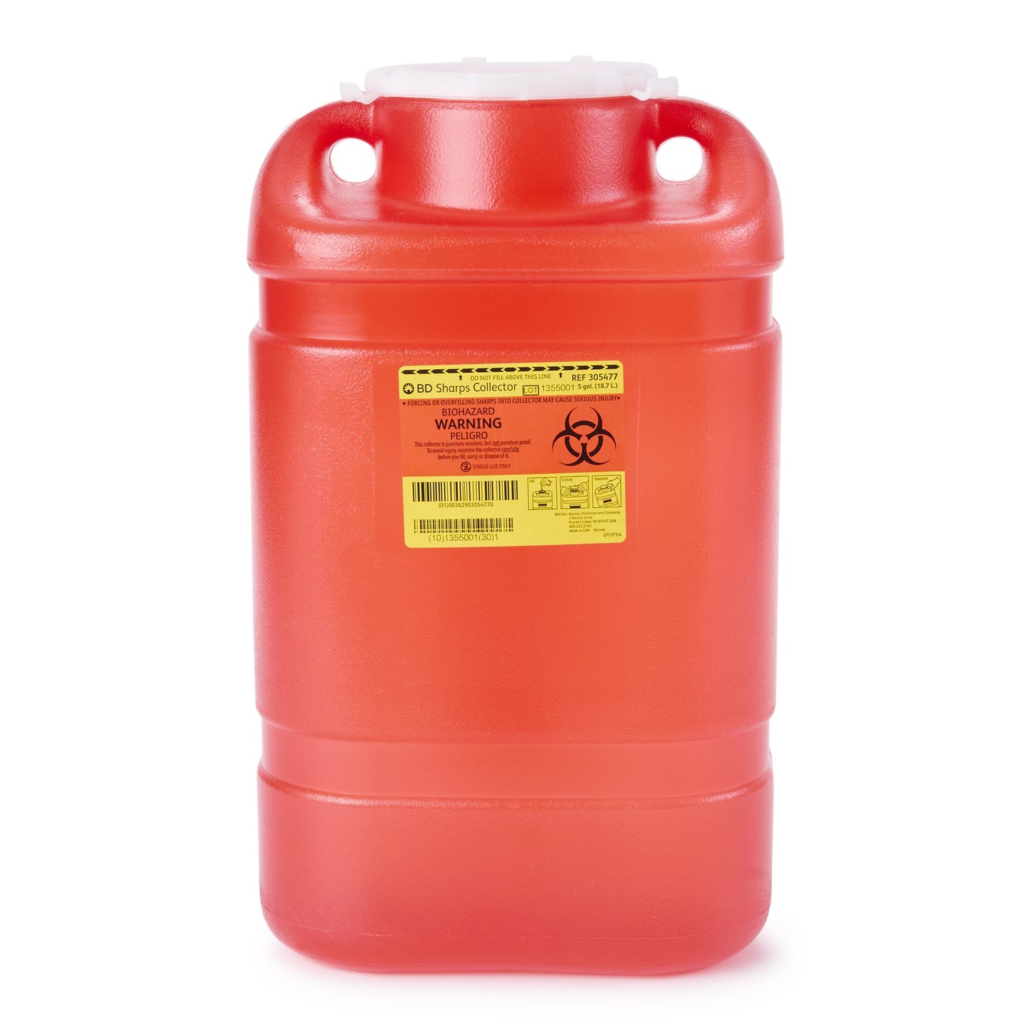 BD™ Sharps Container Red Base 18 H X 7-1/2 W X 10-1/2 D Inch Vertical Entry 5 Gallon (169746_CS)