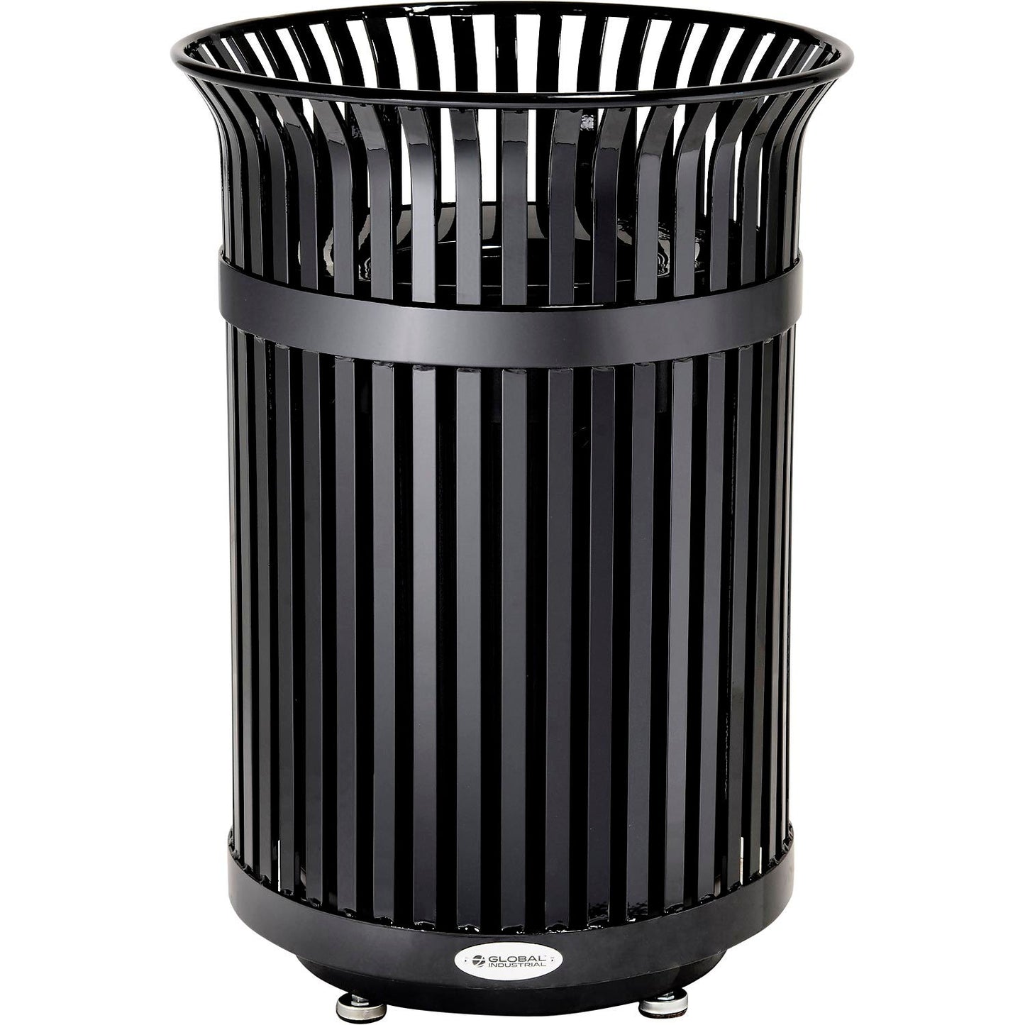 Global Industrial Outdoor Heavy-Duty Slatted Steel Trash Can, 36 Gallon, 39"H, Black (WB641629BK)