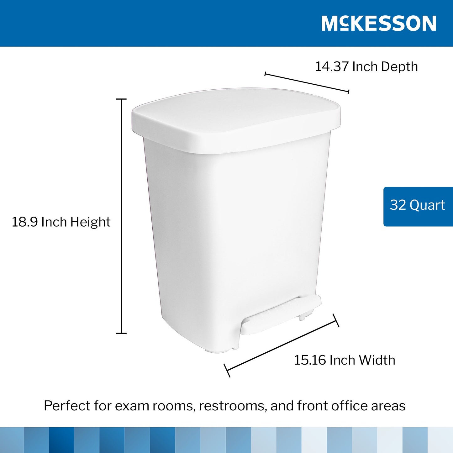 McKesson Trash Can 32 Quart / 8 gal. White Plastic Rectangular (1223706_EA)