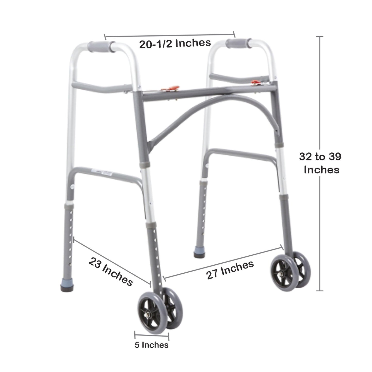 McKesson Bariatric Dual Release Folding Walker with Wheels Adjustable Height Steel Frame 500 lbs. Weight Capacity 32 to 39 Inch Height (1065261_EA)