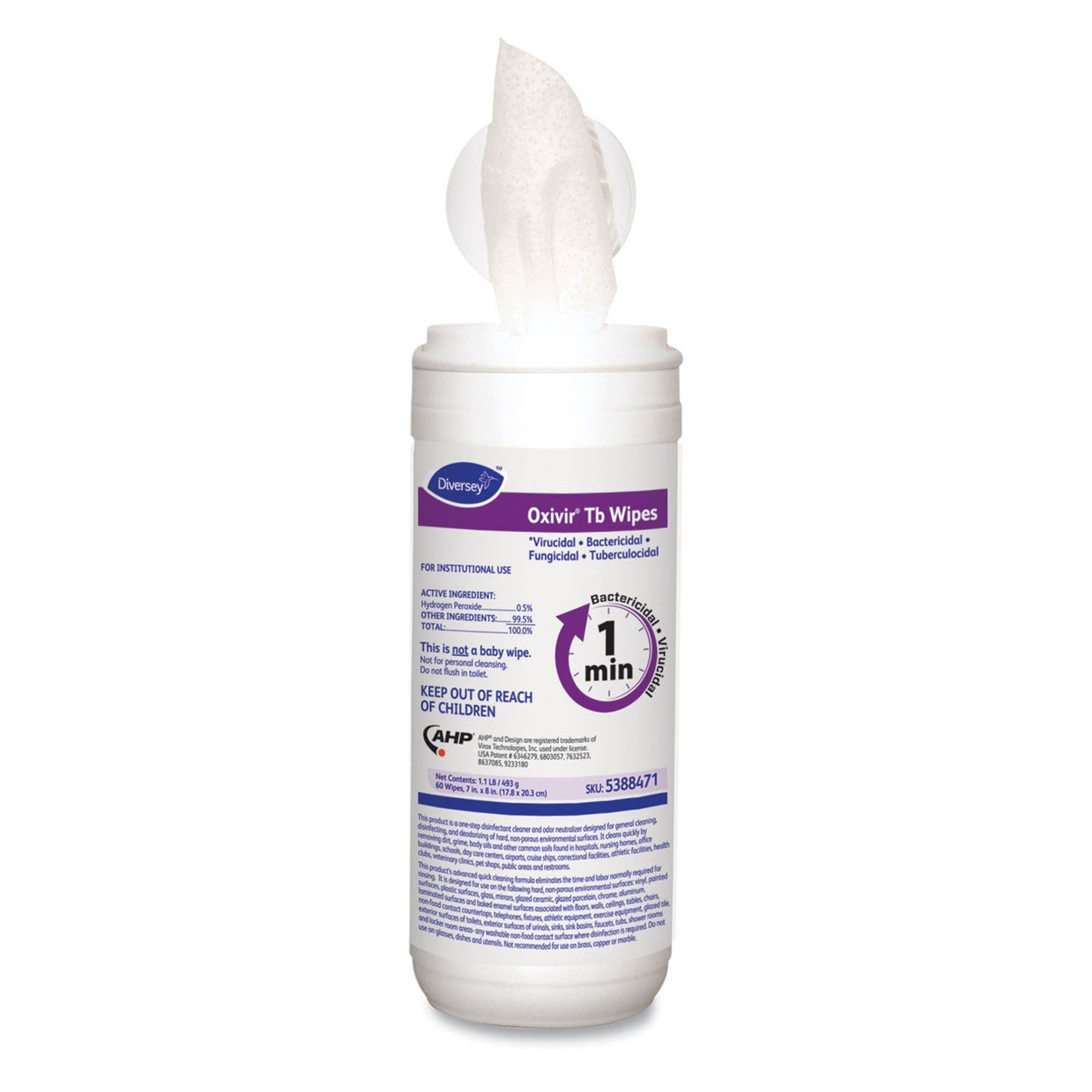 Diversey™ Oxivir® Tb Surface Disinfectant Cleaner Premoistened Hydrogen Peroxide Based Manual Pull Wipe 60 Count Canister Unscented NonSterile (880425_CS)