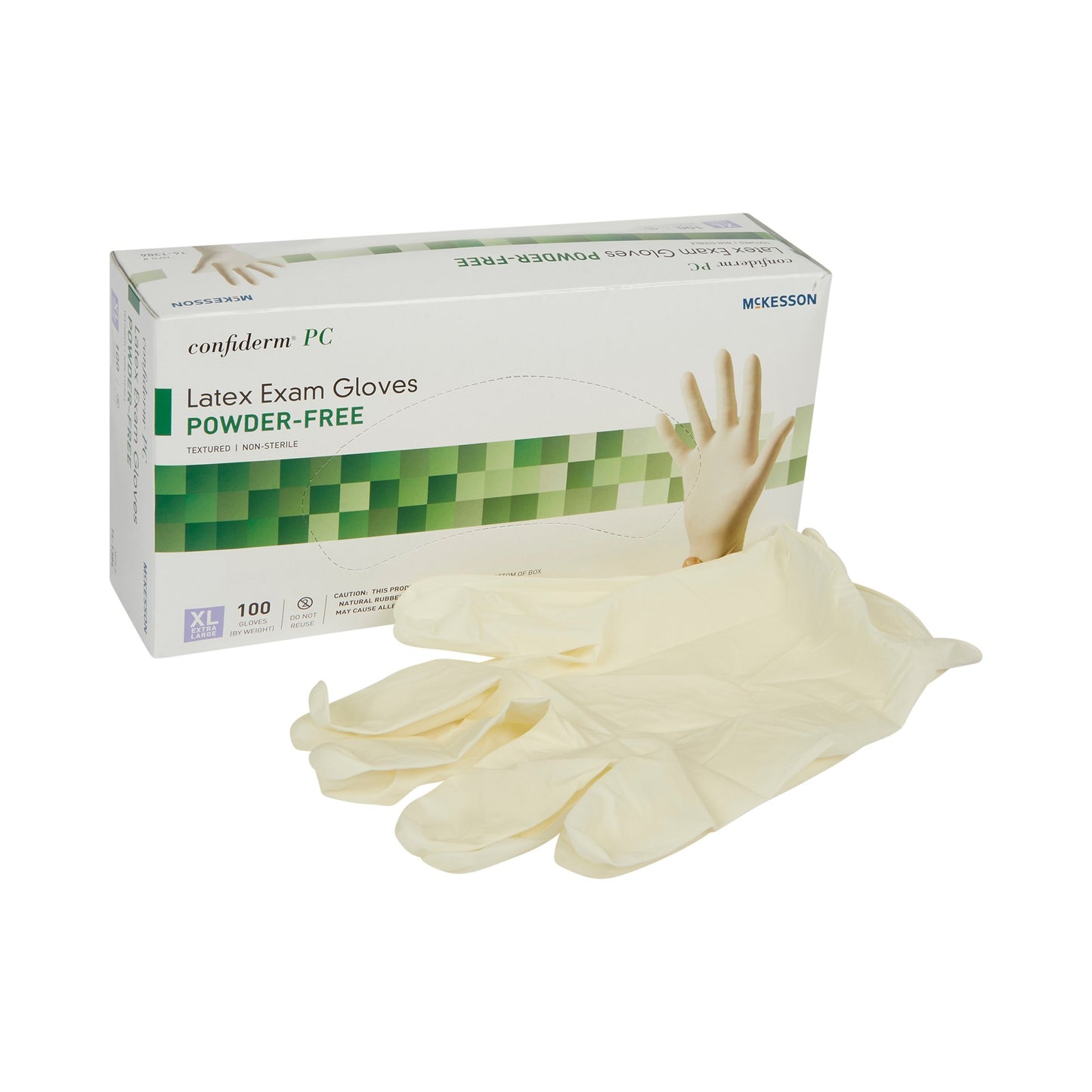 McKesson Confiderm® Exam Glove X-Large NonSterile Latex Standard Cuff Length Fully Textured Ivory Not Rated (921600_CS)