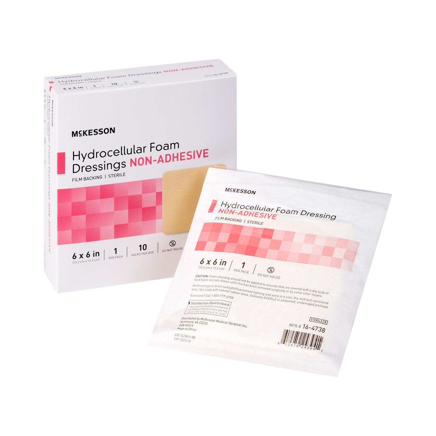 McKesson Foam Dressing 6 X 6 Inch Without Border Film Backing Nonadhesive Square Sterile (1138303_EA)