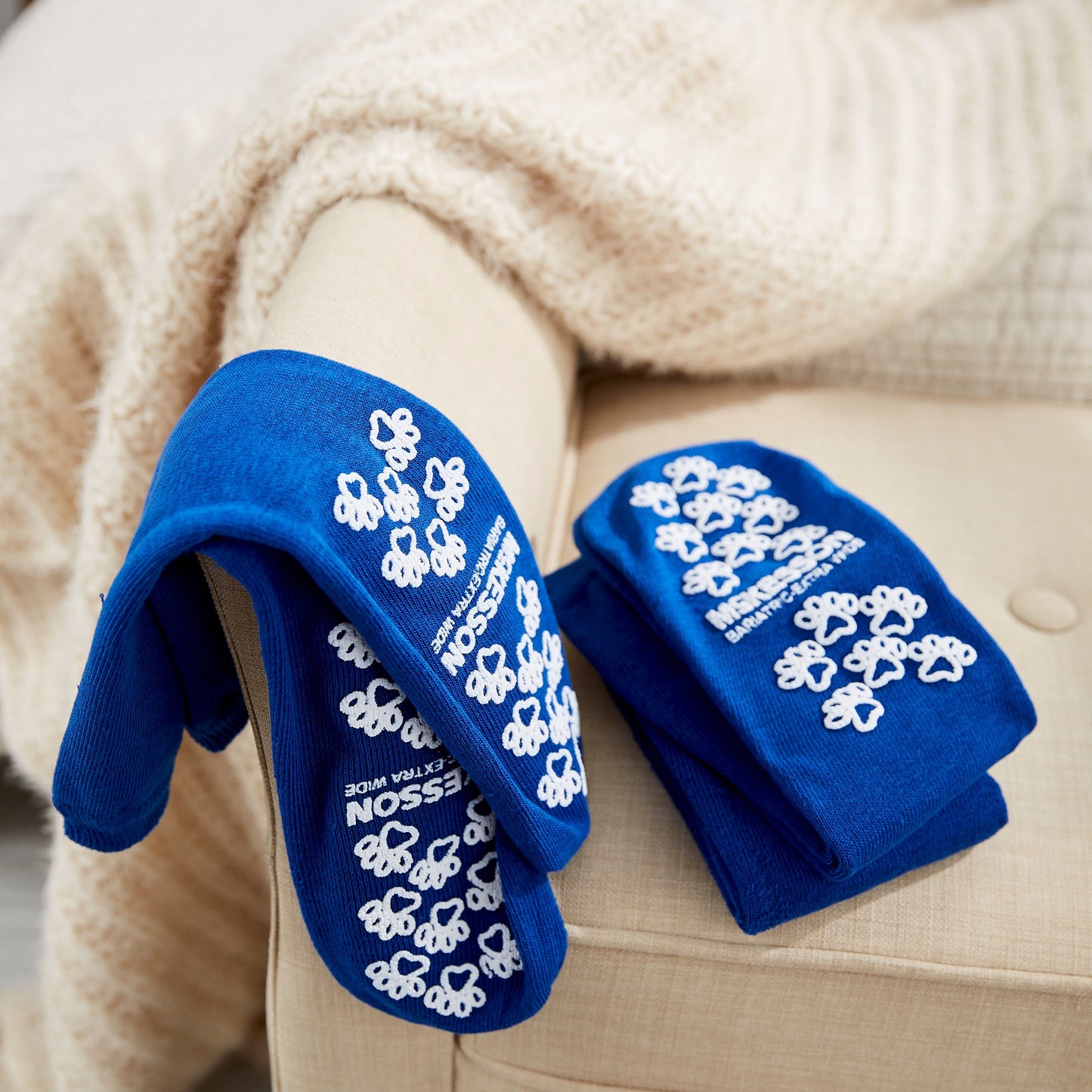McKesson Terries™ Slipper Socks Unisex Adult Bariatric / X-Wide Single Tread Single Patient Use Royal Blue (480453_PR)