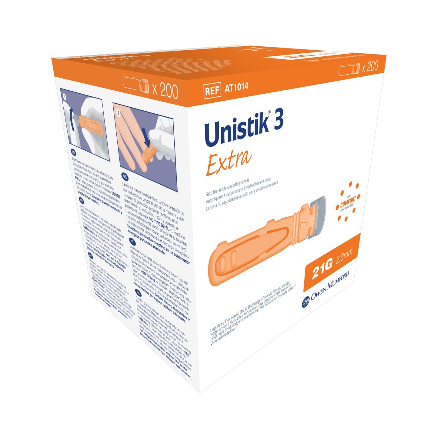 Unistik 3 Safety Lancet 21 Gauge Retractable Push Button Activation Finger (539417_BX)