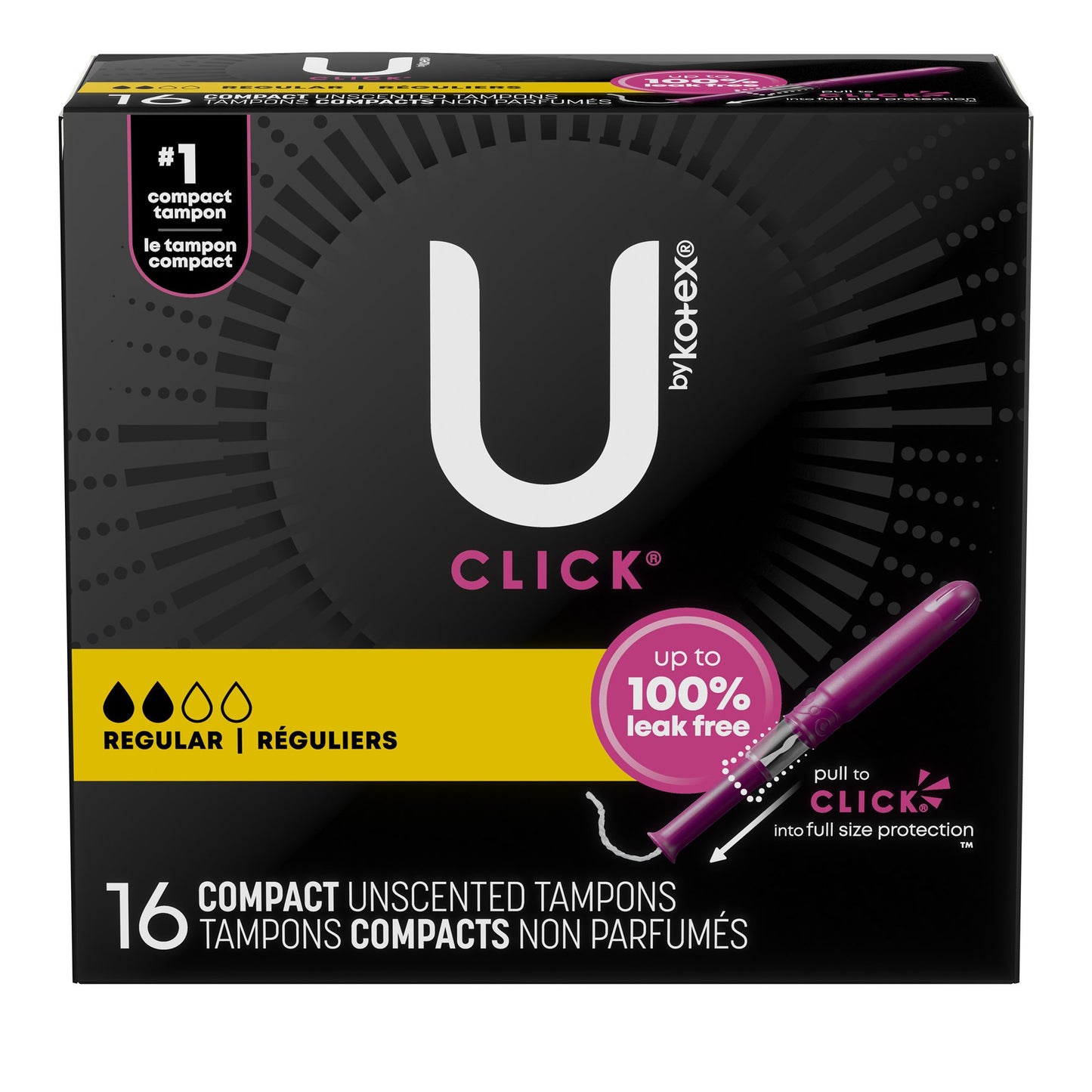 U by Kotex® Click® Tampon Regular Absorbency Plastic Applicator Individually Wrapped (1184198_PK)