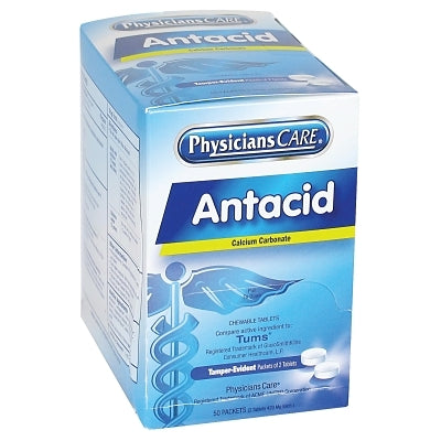First Aid Only PhysiciansCare® Antacid Medication, Calcium Carbonate 420 mg, 2 pk/50 pk per Box (579-90089)