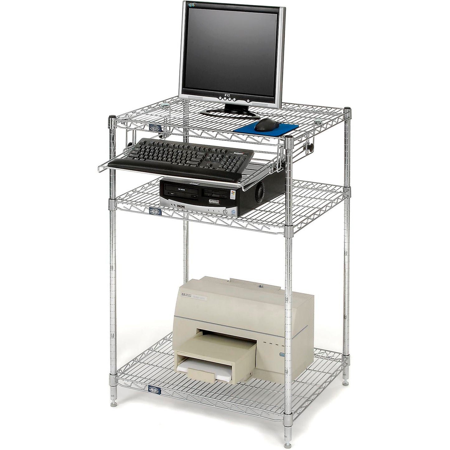 Nexel Chrome Wire Shelf Computer Workstation with Keyboard Tray, 30"W x 24"D x 42"H (WB579208)