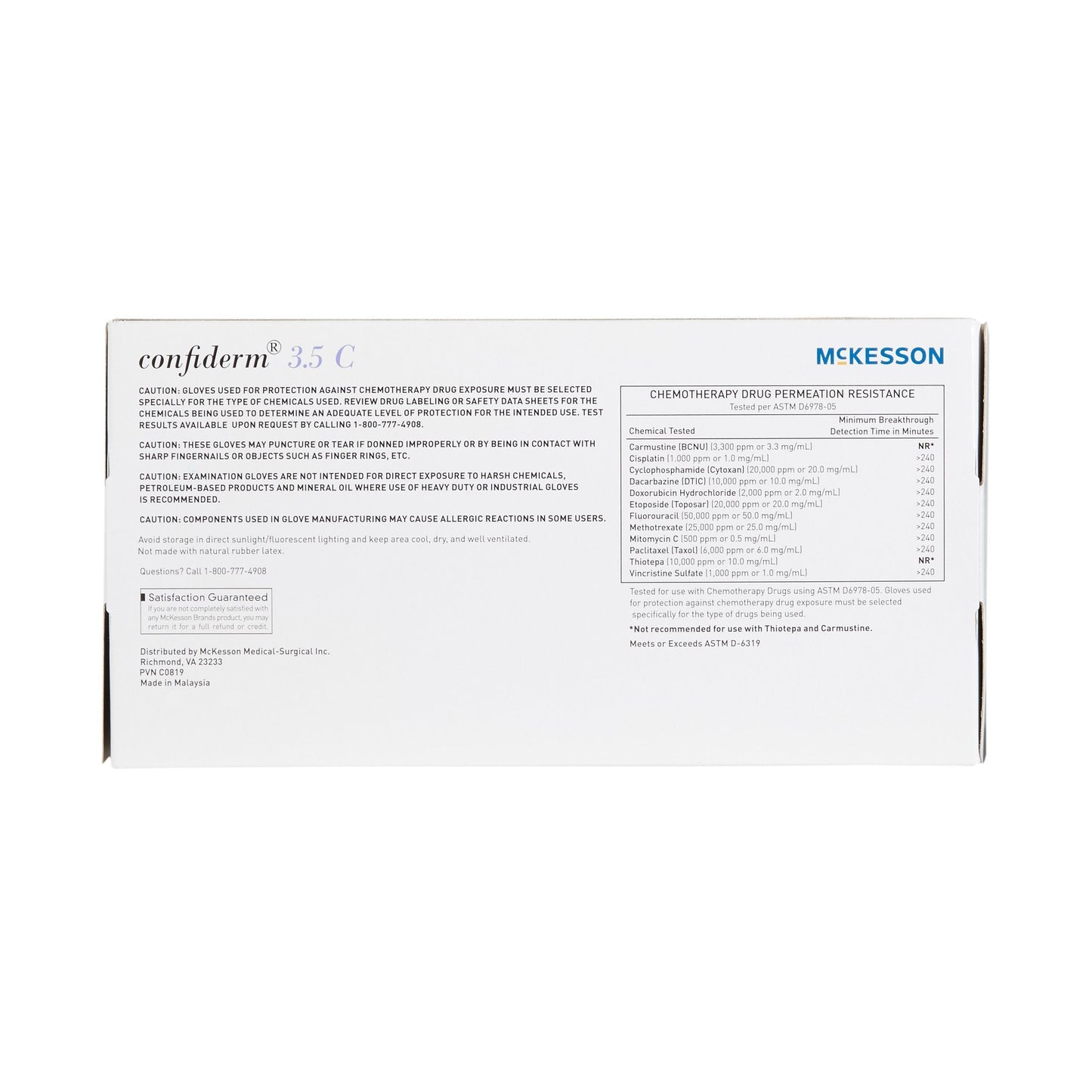 McKesson Confiderm® 3.5C Exam Glove Large NonSterile Nitrile Standard Cuff Length Textured Fingertips Blue Chemo Tested (765876_BX)