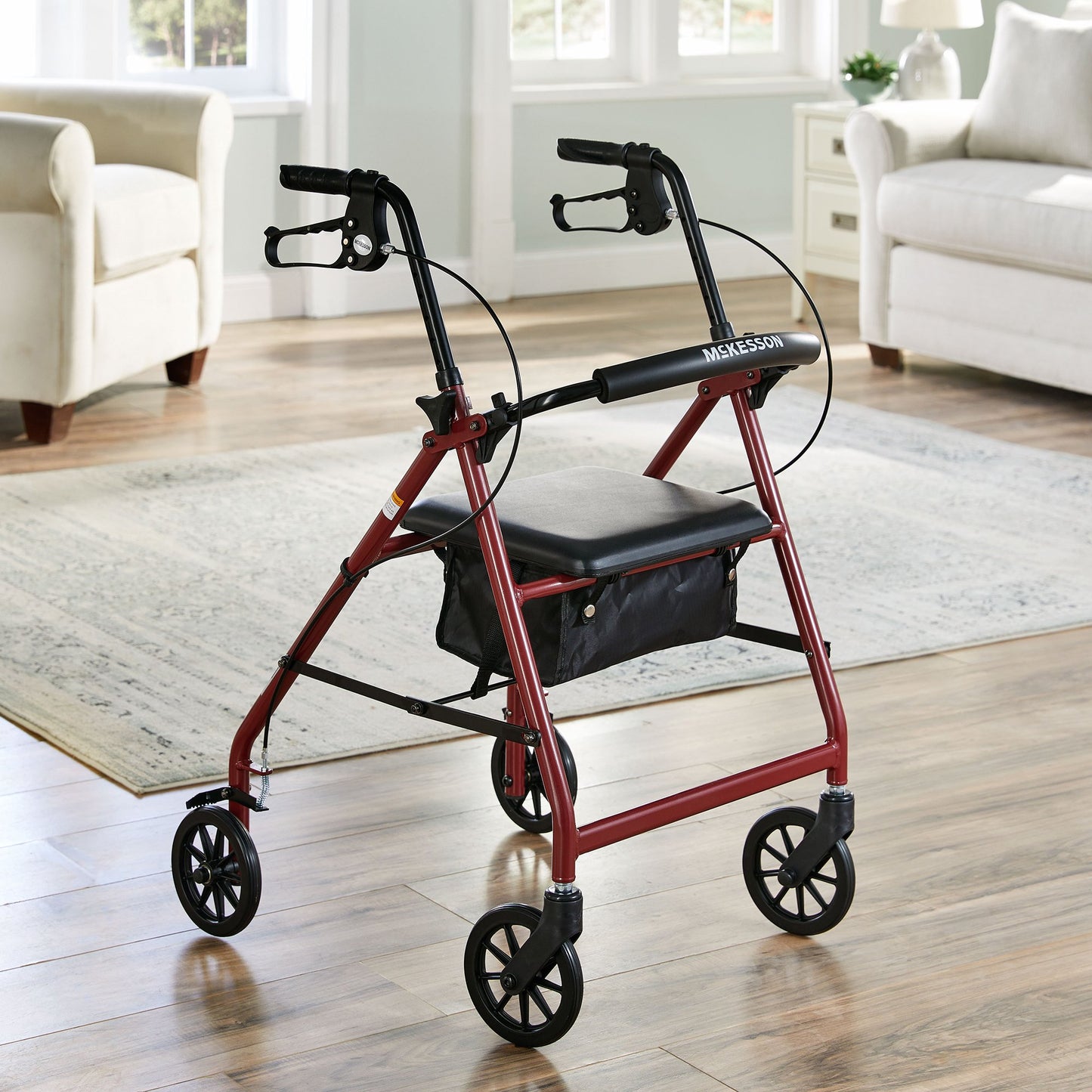 McKesson 4 Wheel Rollator Red Adjustable Height / Folding Aluminum Frame (1065263_EA)