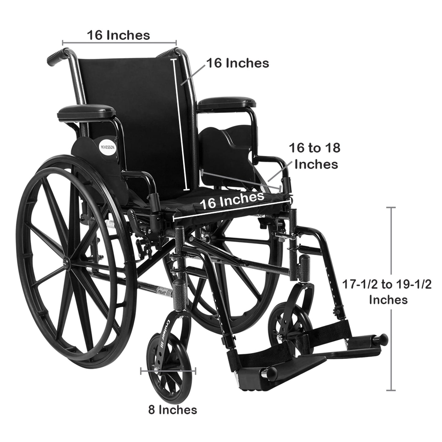 McKesson Lightweight Wheelchair Dual Axle Desk Length Arm Swing-Away Footrest Black Upholstery 16 Inch Seat Width Adult 300 lbs. Weight Capacity (1065282_EA)