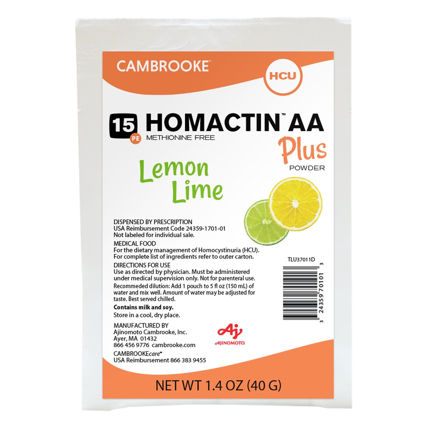 Homactin™ AA Plus Oral Supplement Lemon-Lime Flavor Powder 1.4 oz. Individual Packet (1188109_EA)