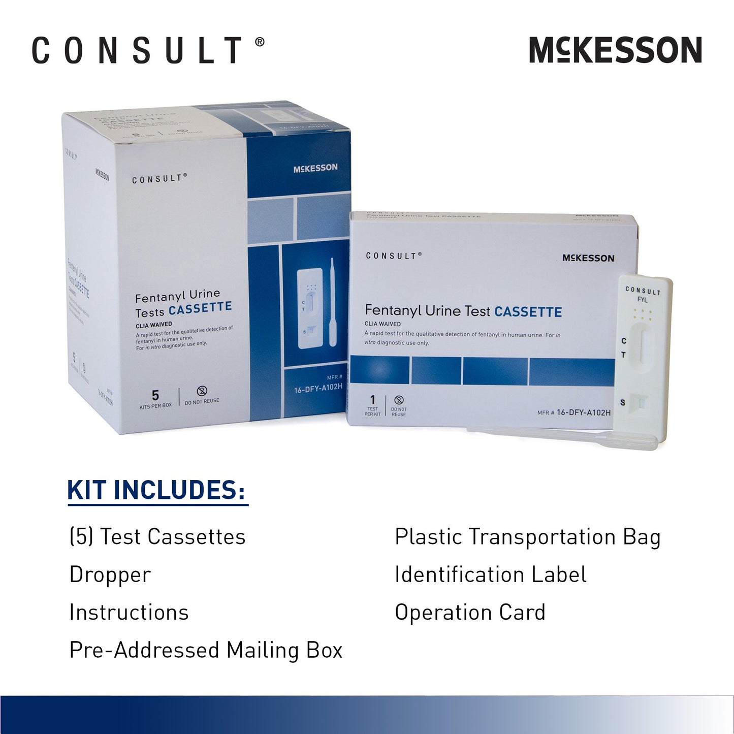McKesson Consult™ Drugs of Abuse Test Kit Fentanyl (OTC Approved) 5 Tests CLIA Waived (1246106_KT)