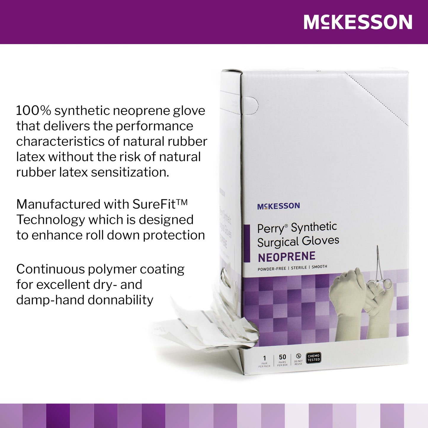 McKesson Perry® Synthetic Surgical Gloves Surgical Glove Size 7.5 Sterile Polychloroprene Standard Cuff Length Smooth Cream Chemo Tested (1044747_CS)