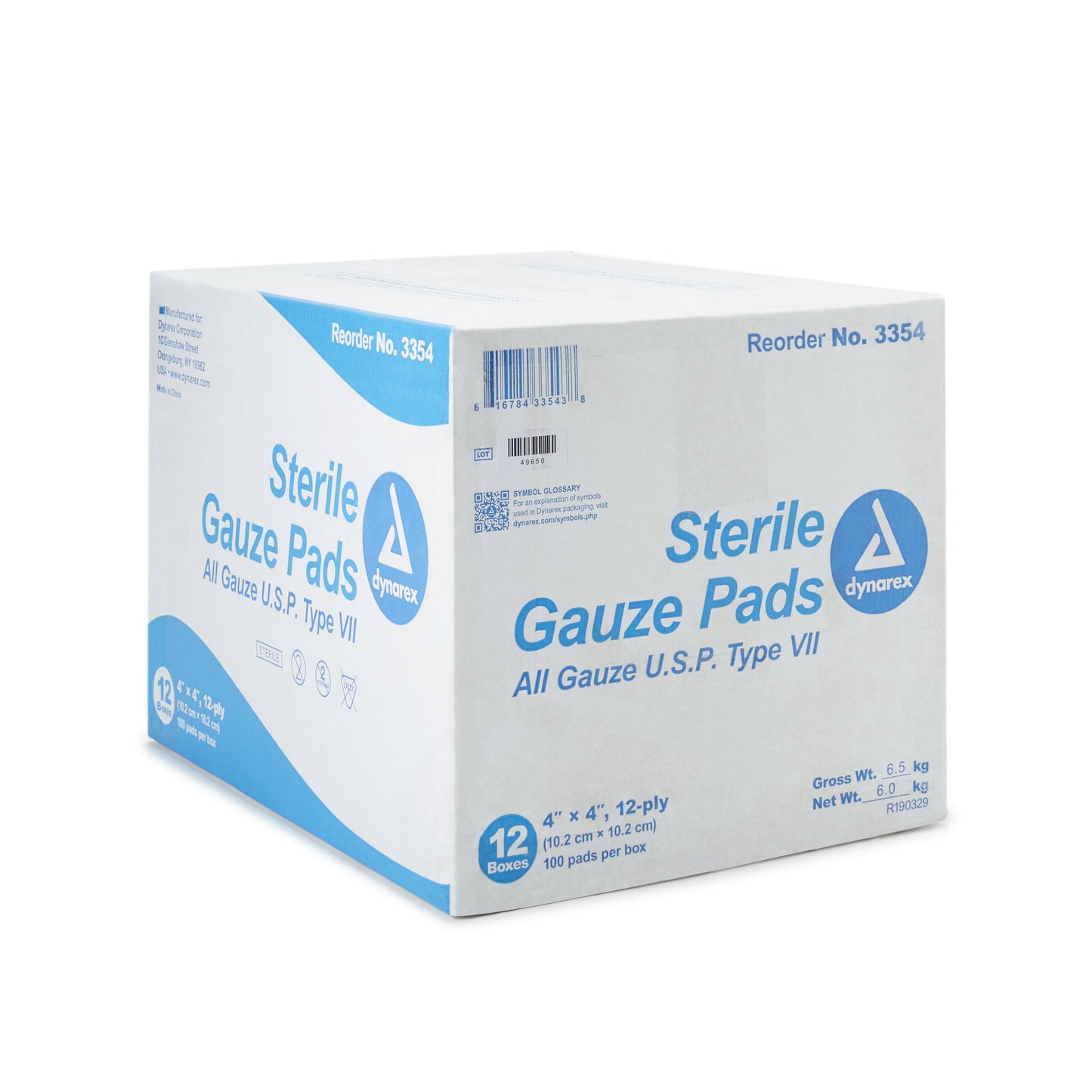 Dynarex® Gauze Sponge 4 X 4 Inch 12-Ply Sterile 1 per Pack (865436_BX)