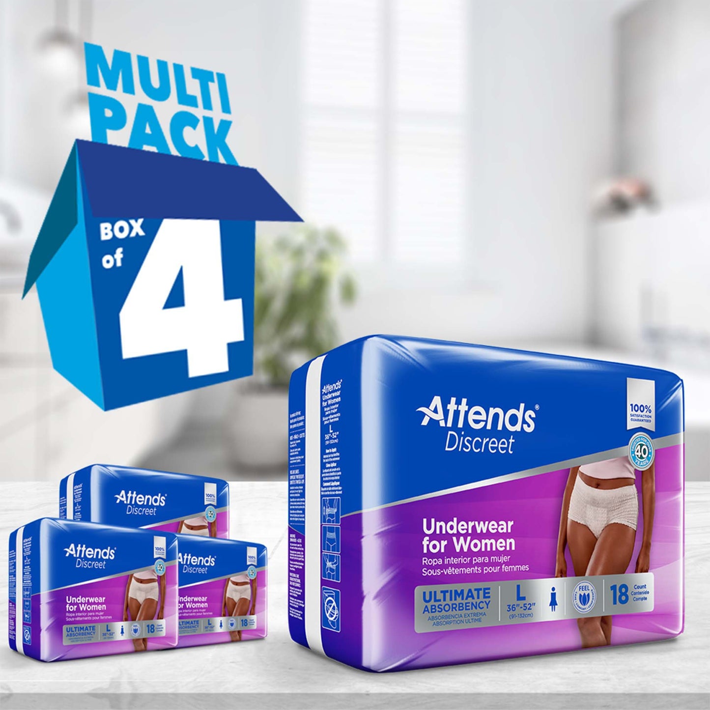 Attends® Discreet Female Adult Absorbent Underwear Pull On with Tear Away Seams Large Disposable Heavy Absorbency (1039111_CS)