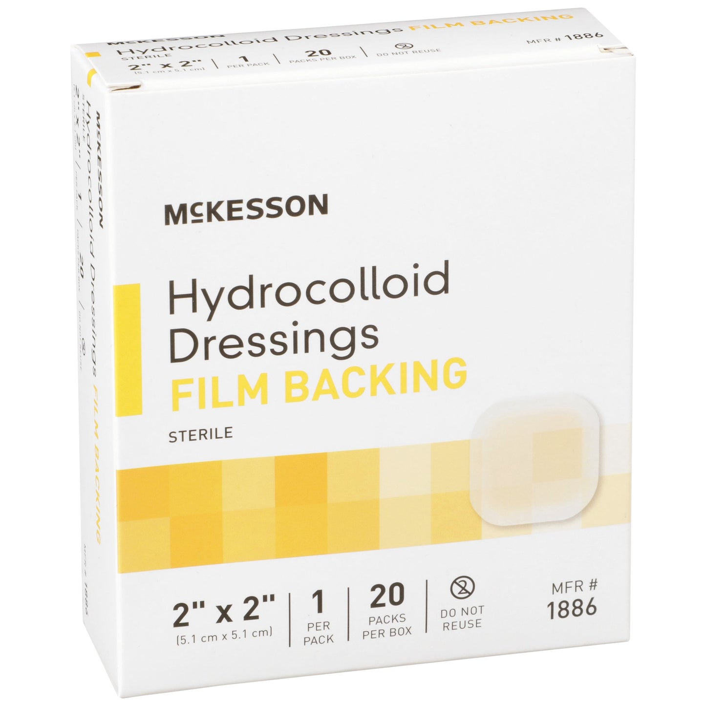 McKesson Hydrocolloid Dressing Waterproof Film Backing 2 X 2 Inch Square Hydrocolloid / Film (882991_EA)