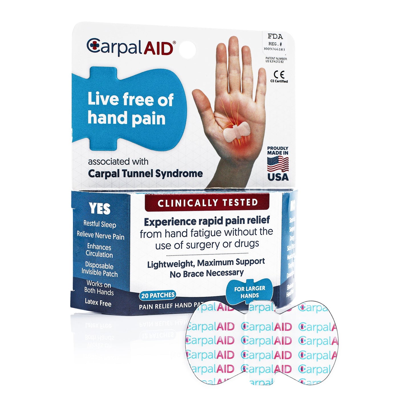 Carpal AID® Patch Hand-Based Carpal Tunnel Support Plastic Left or Right Hand Clear Small (1233611_PK)