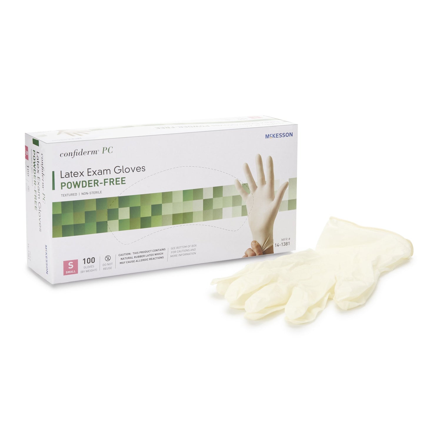 McKesson Confiderm® Exam Glove Small NonSterile Latex Standard Cuff Length Fully Textured Ivory Not Rated (921597_CS)