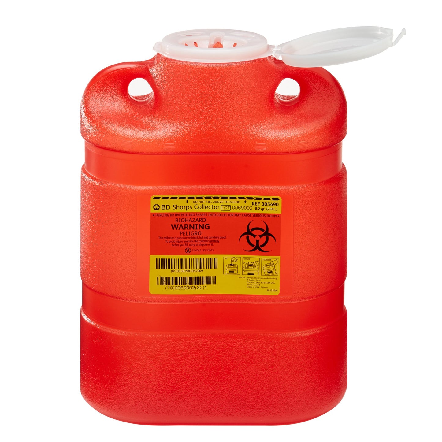 BD™ Sharps Container Red Base 13-2/5 H X 9-2/5 W X 5-3/10 D Inch Vertical Entry 2.05 Gallon (169748_CS)