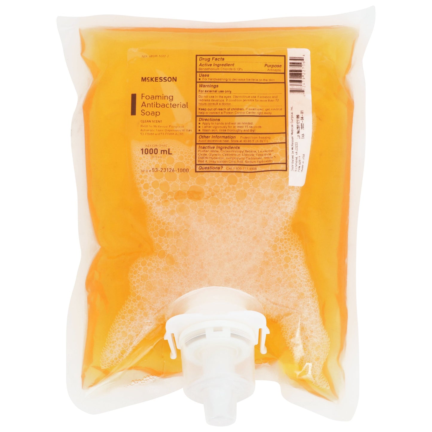 McKesson Antibacterial Soap Foaming 1,000 mL Dispenser Refill Bag Clean Scent (1067685_CS)
