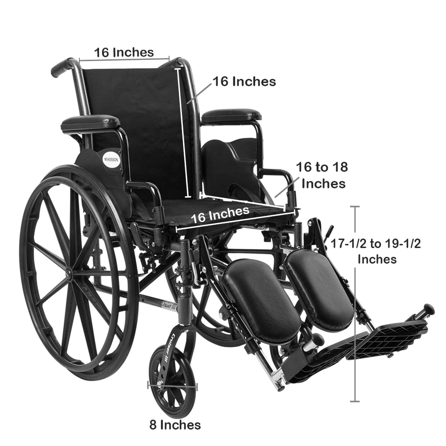 McKesson Lightweight Wheelchair Dual Axle Desk Length Arm Swing-Away Elevating Legrest Black Upholstery 16 Inch Seat Width Adult 300 lbs. Weight Capacity (1065283_EA)