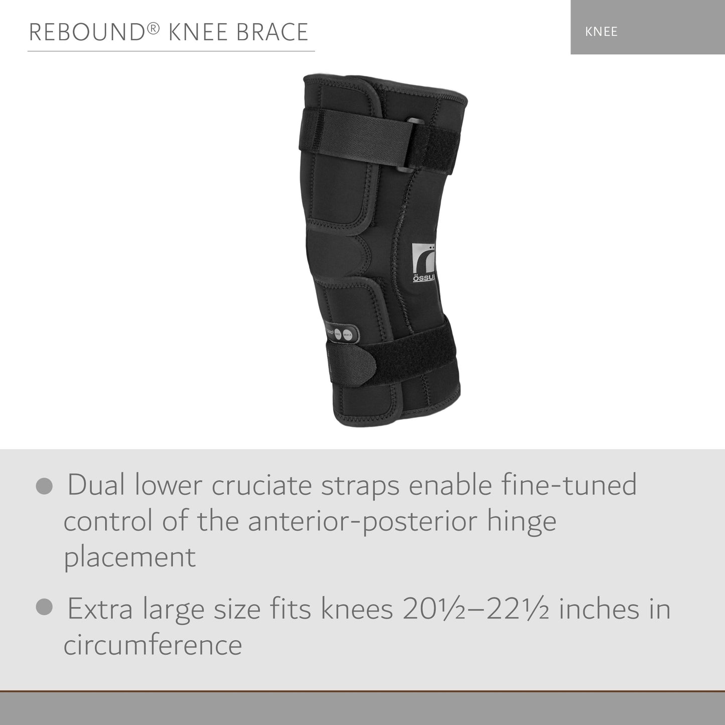 Ossur® Rebound® Knee Brace X-Large D-Ring / Hook and Loop Strap Closure 20-1/2 to 22-1/2 Inch Thigh Circumference Short Length Left or Right Knee (835440_EA)