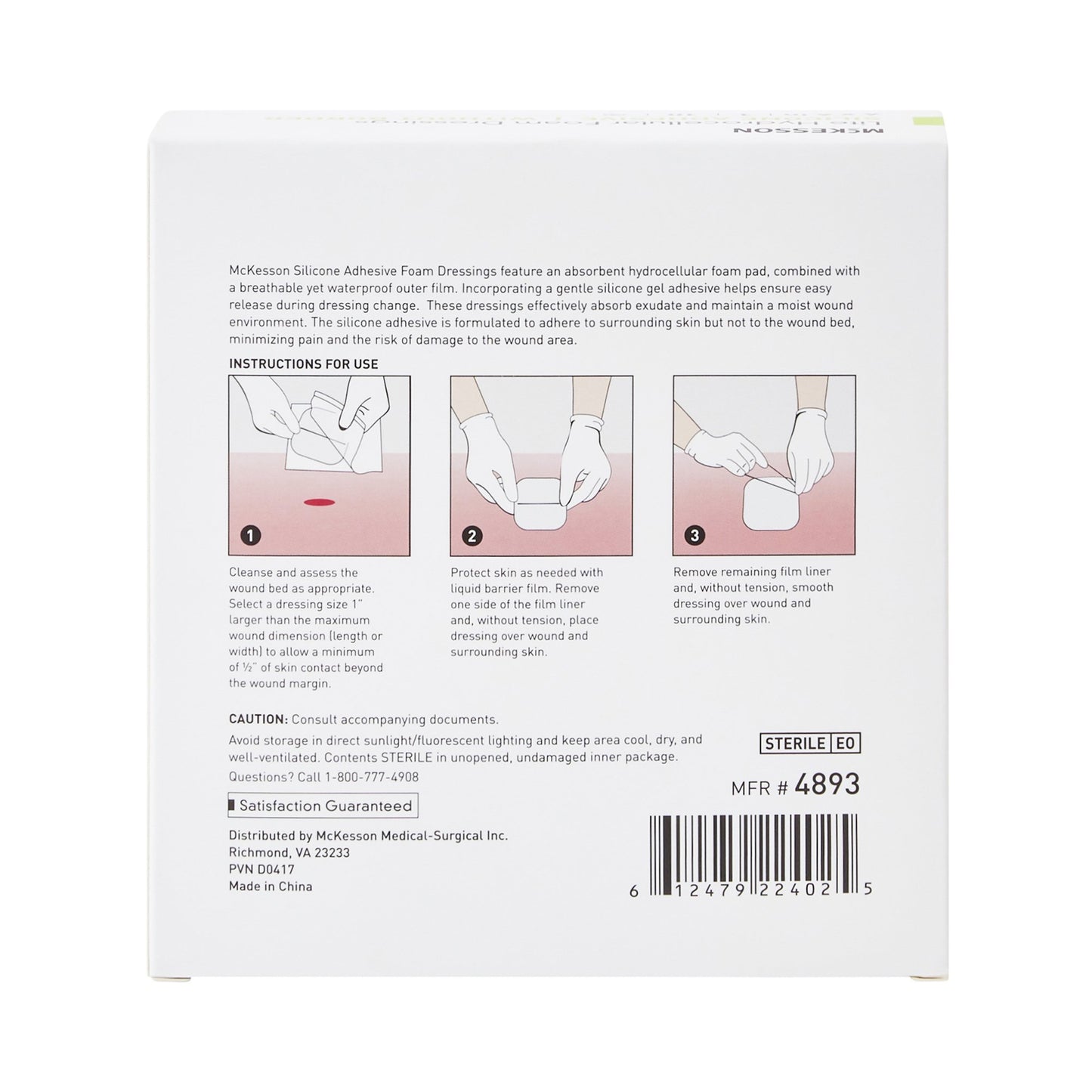 McKesson Lite Thin Foam Dressing 4 X 4 Inch Without Border Film Backing Silicone Gel Adhesive Square Sterile (1083093_EA)