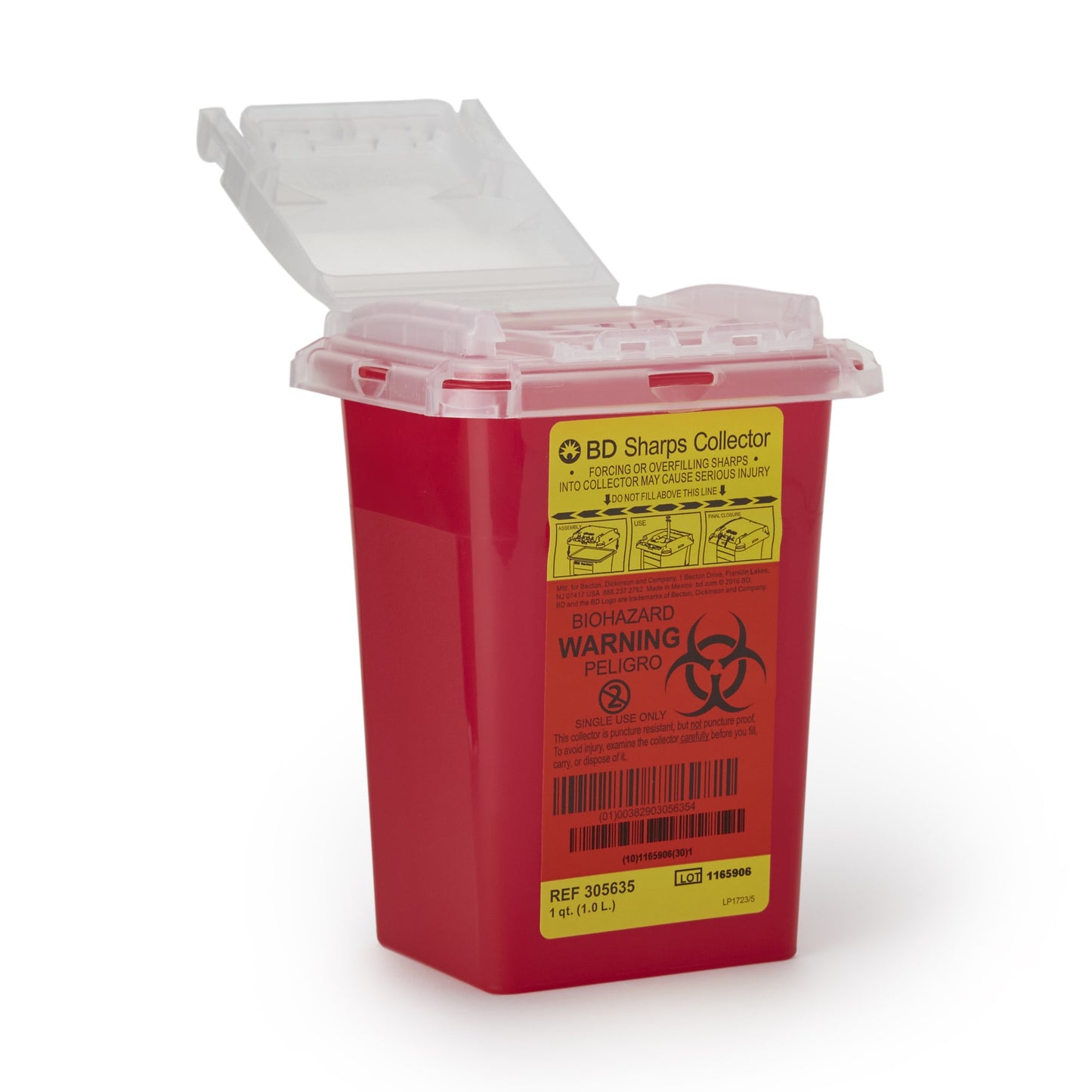 BD™ Sharps Container Red Base 7 H X 4-9/10 W X 3-9/10 D Inch Vertical Entry 0.25 Gallon (471225_CS)