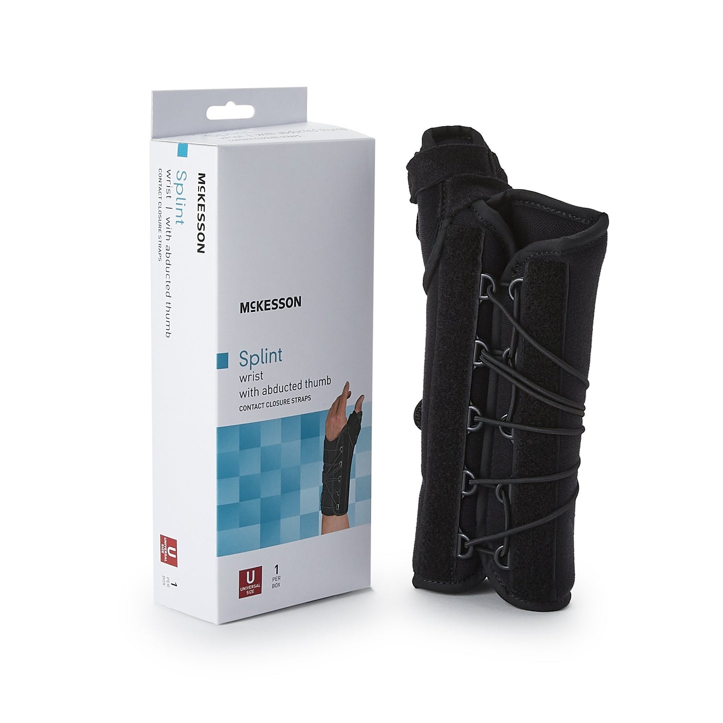McKesson Wrist Brace with Thumb Spica Right Hand Black One Size Fits Most (1159146_EA)