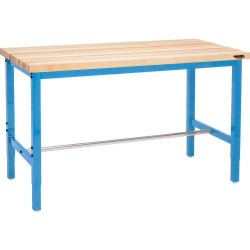 Global Industrial 72 x 30 Adjustable Height Workbench Square Tube Leg - Maple Square Edge Blue (WB606986BL)