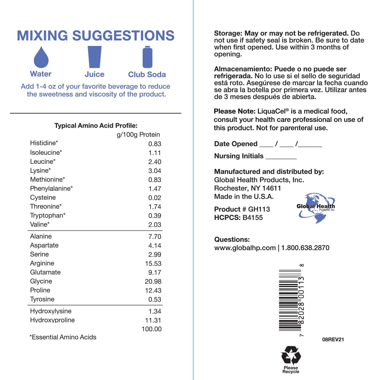 LiquaCel® Oral Supplement Unflavored Liquid 32 oz. Bottle (1205515_BT)