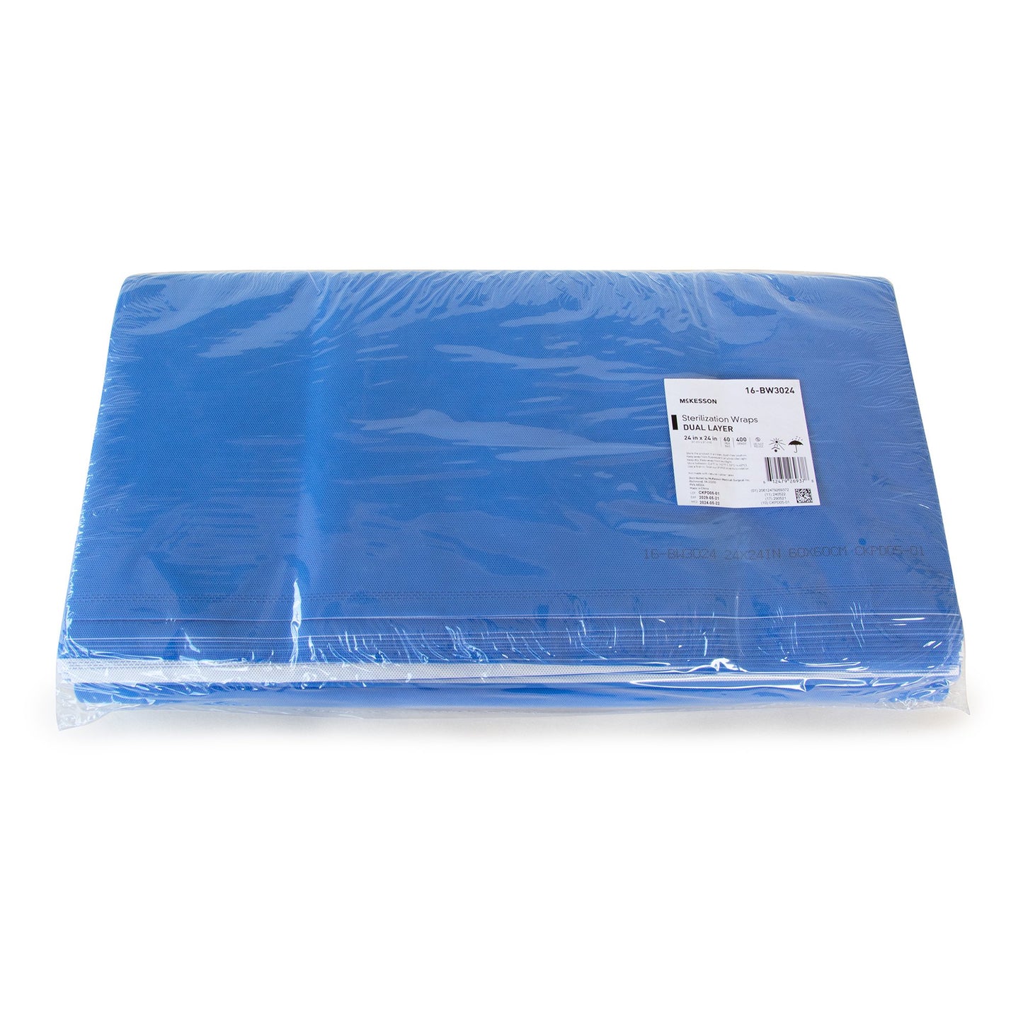 McKesson Sterilization Wrap White / Blue 24 X 24 Inch Dual Layer SMS Polypropylene (1243680_CS)
