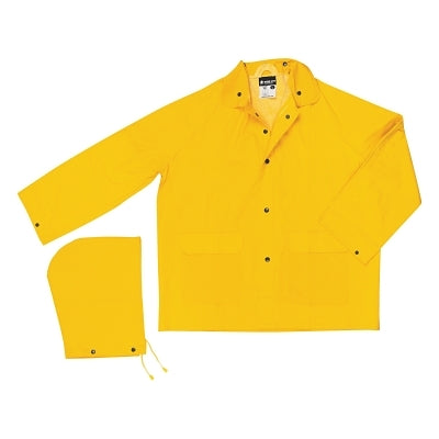 MCR Safety 200J Classic Series Yellow Rain Jacket with Detachable Hood, 0.35 mm, PVC/Polyester, Large (611-200JL)