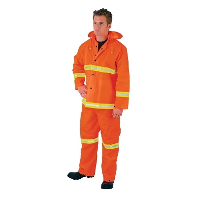MCR Safety Luminator™ 3-Piece Rain Suit, Lime Stripe, 0.35 mm, PVC/Poly, Orange, 2X-Large (611-2013RX2)