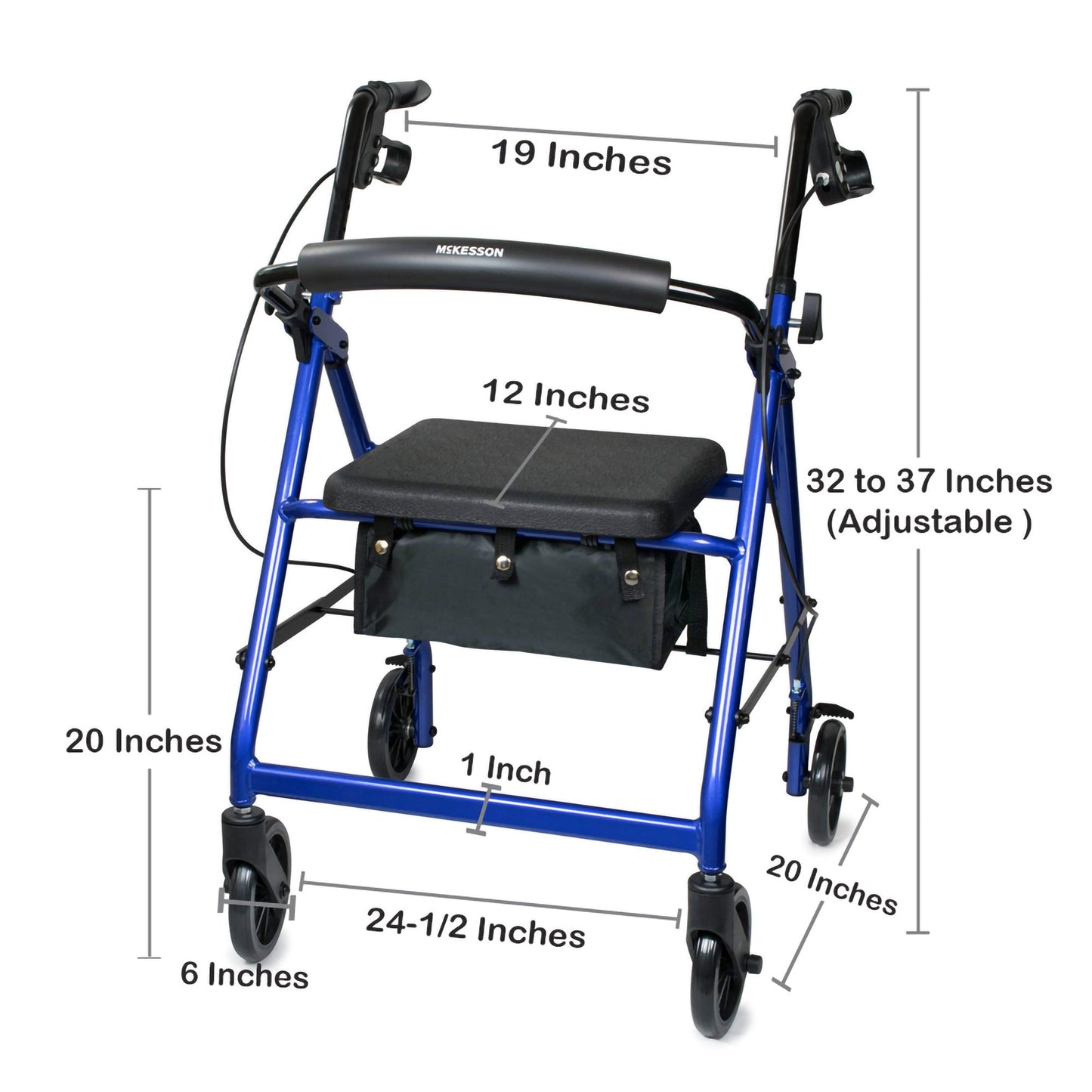 McKesson 4 Wheel Rollator Blue Adjustable Height / Folding Aluminum Frame (1065264_EA)