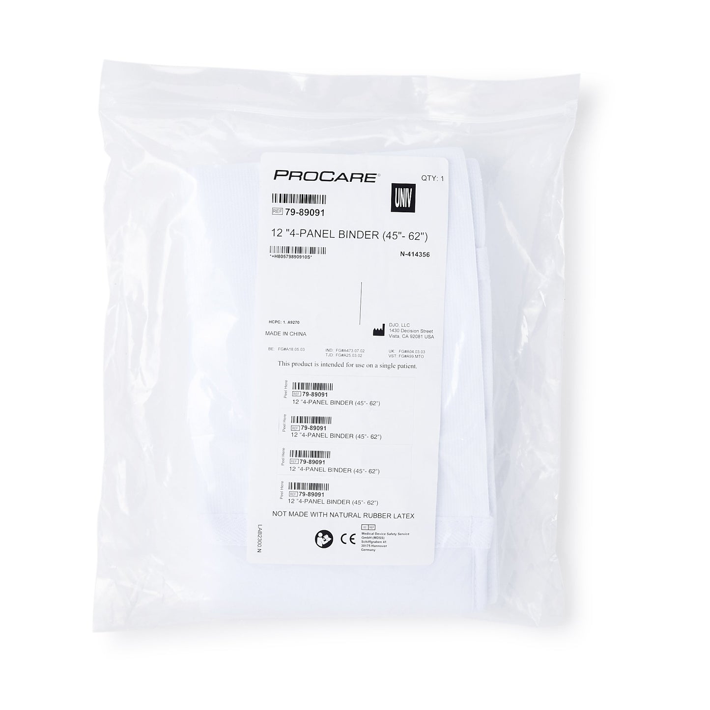 ProCare® Premium Abdominal Binder One Size Fits Most Hook and Loop Closure 45 to 62 Inch Waist Circumference 12 Inch Height Adult (302631_EA)