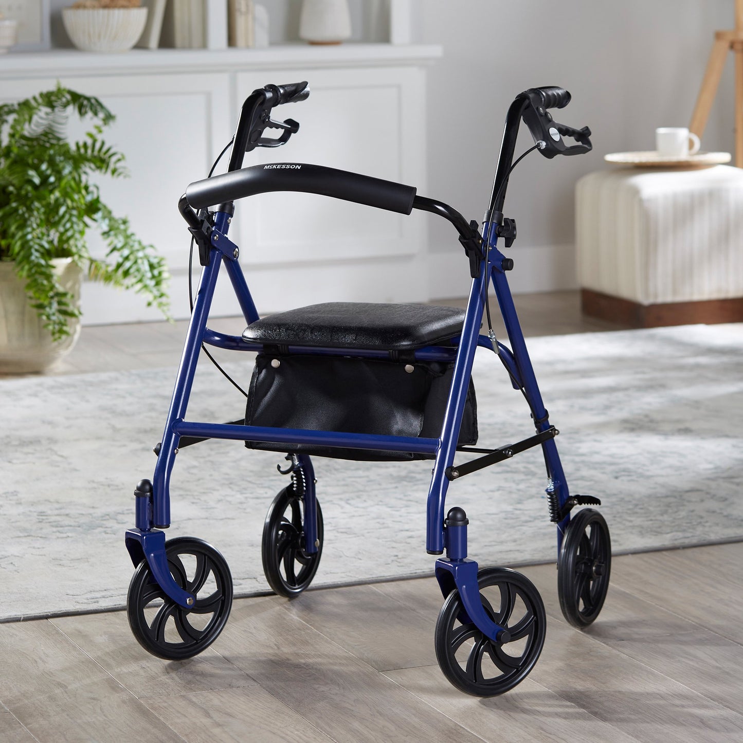 McKesson 4 Wheel Rollator Blue Adjustable Height / Folding Steel Frame (1065269_EA)